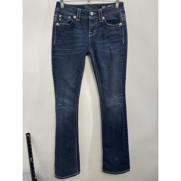 Miss Me Bootcut Jeans Western Bling Rhinestone Cowgirl Stretch Denim Womens 26 - Picture 2 of 12